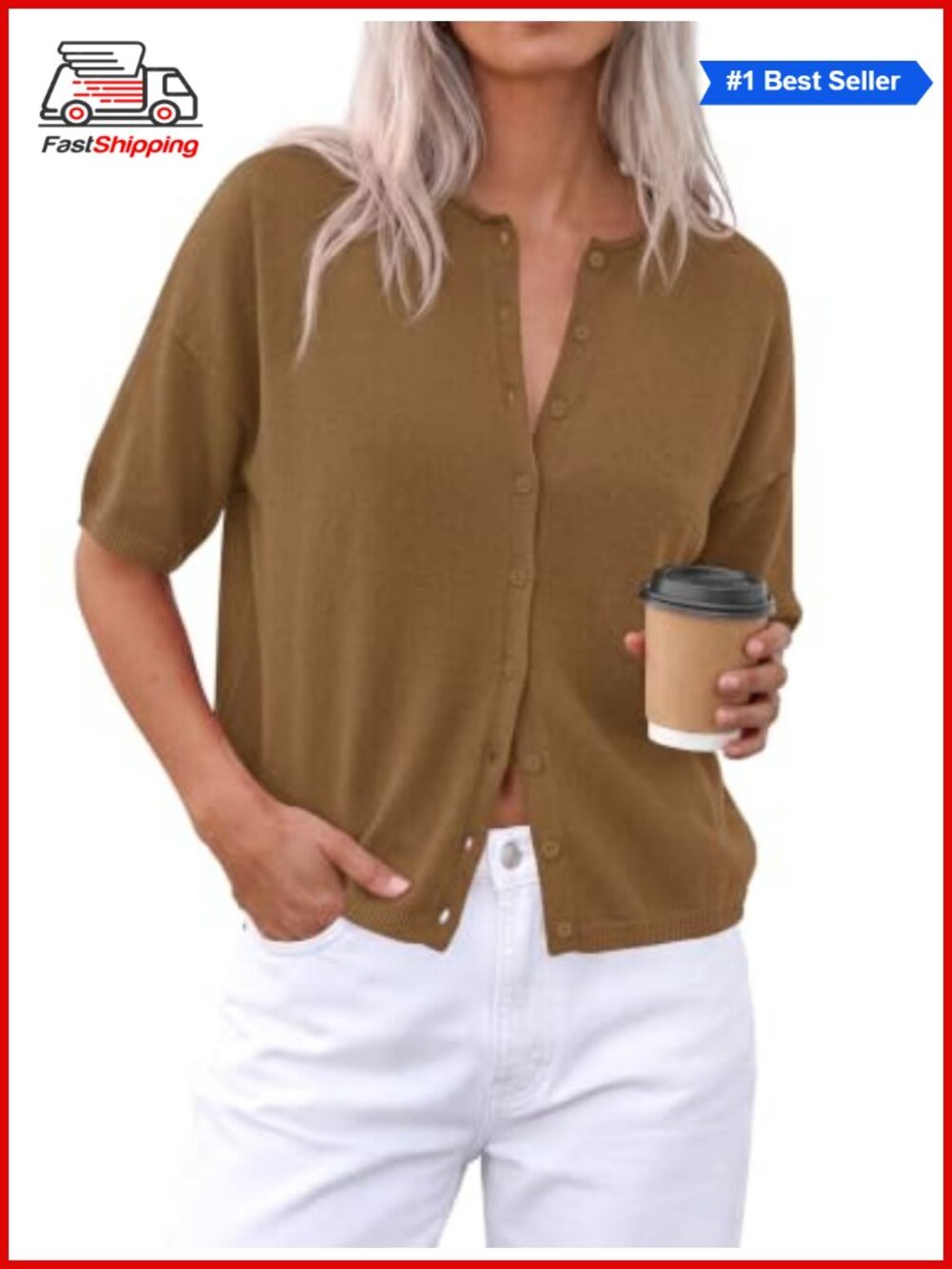 Women's Short Sleeve Button Down Cardigan Sweater Lightweight Knit